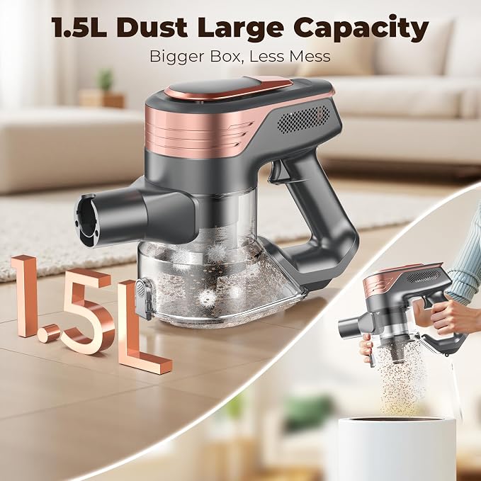 N16 Cordless Vacuum Cleaner, Lightweight Vacuum Cleaners for Home with Powerful Suction, 2600mAh Battery with 45 Mins Runtime, Rechargeable Stick Vacuum Cordless for Hardwood Floor Carpet Pet Hair
