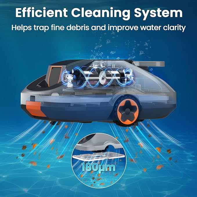 Robotic Pool Cleaner, Cordless Pool Vacuum for Above Ground & Inground Pools, 200mins Runtime Automatic Pool Vacuum Robot for Leaves & Dirt, Powerful Suction up to 2500 sq.ft, Self Parking