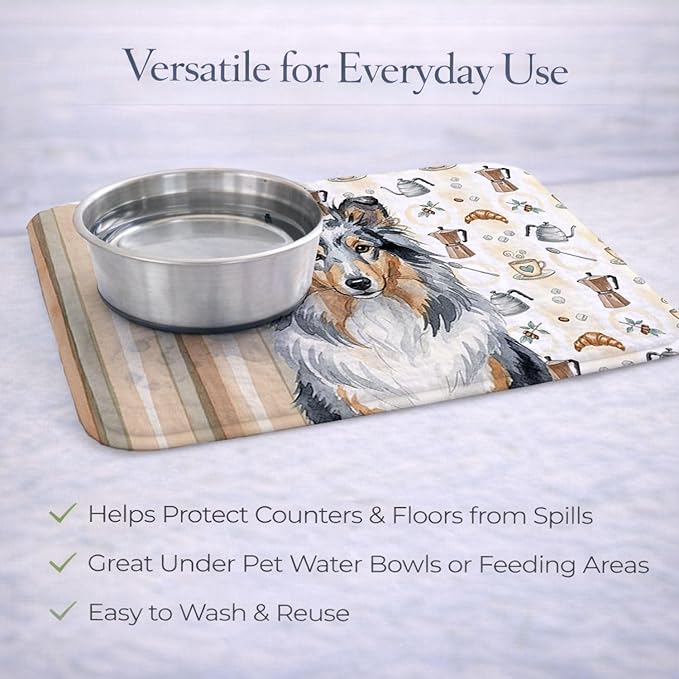 Caroline's Treasures Blue Merle Sheltie Coffee Bar Dish Drying Mat Absorbent Dish Drying Mat Pad for Kitchen Counter Dish Drainer Mat for Countertop, 14 x 21", Multicolor