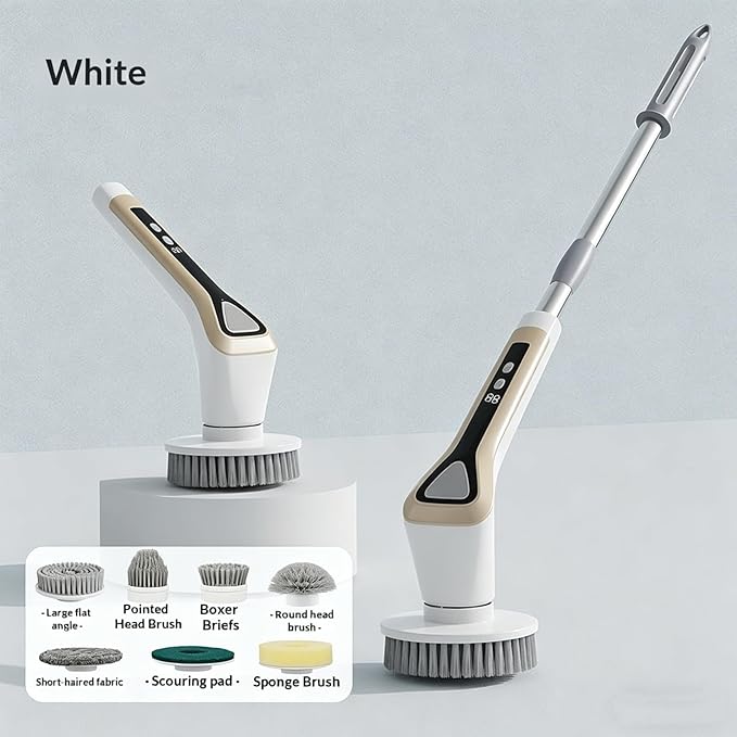 Electric Spin Scrubber, Full-Body Waterproof Bathroom Electric Scrubber with Power LCD Display, Cordless Cleaning Brush Scrubber for Bathroom and Kitchen Cleaning