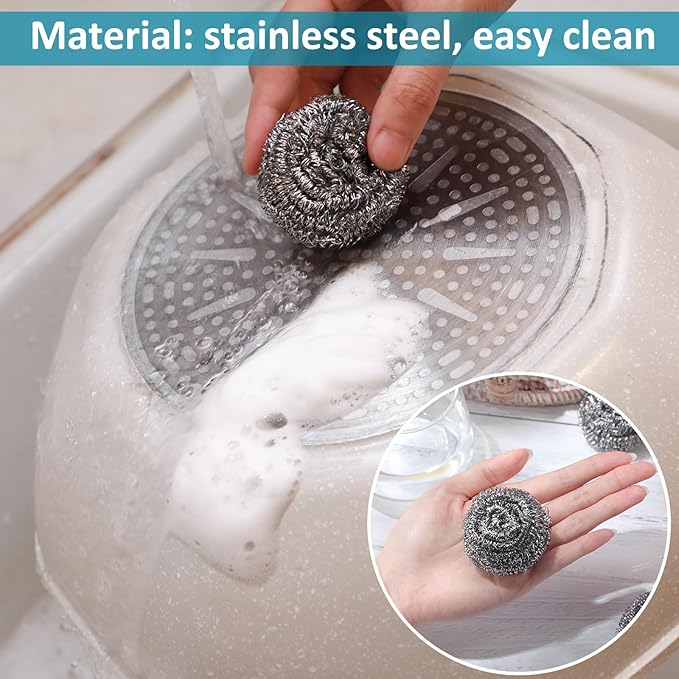 Reallnaive 300 Pcs Stainless Steel Wool Scrubber Bulk Steel Wool Sponges Pack Metal Dishwashing Wire Scouring Pads Heavy Duty Clean Dish Pot Pan and Oven for Cleaning Kitchen Bathrooms and More