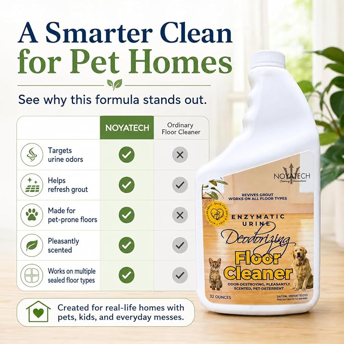 NOYATECH Pet Floor Cleaner for Mopping – Enzyme Urine & Odor Eliminator – Safe for Hardwood, Tile, Laminate & Grout – Dog & Cat Pee Concentrate, 32 oz