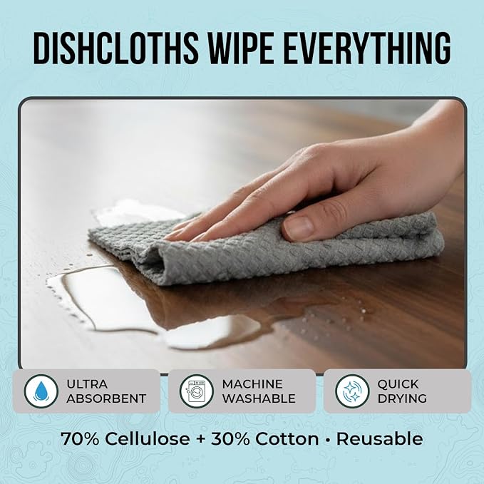 Organic Origin Kitchen Cleaning Supplies Kit - 14 Piece Set with Reusable Paper Towels, Plant-Based Sponges, Swedish Dishcloths, Dish Towels, Cleaner Tablets & Spray Bottle Cleaning Essentials