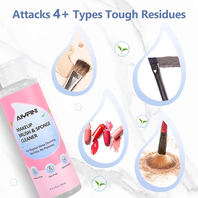 Alyfini Makeup Brush Cleaner Machine + Cleanser Solution Combo, Powerful for Tough Residue on Make Up Brushes/Sponges/Puffs