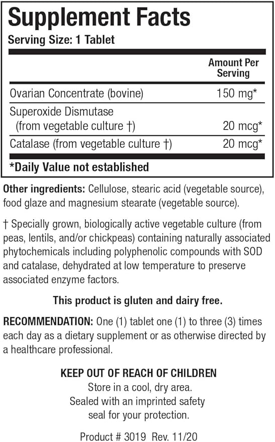 Biotics Research Cytozyme O Raw Bovine Ovarian Tissue, Supports Female Health, SOD, Catalase, Potent Antioxidant Activity, 60 Tablets