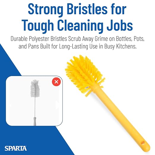 SPARTA Large Water Bottle Brush Ideal for Wide-Mouth Jars, Bottles and Tumblers, Dishwashing Tool with Handle for Home and Commercial Kitchens, Plastic, 12 Inches, Yellow, (Pack of 6)