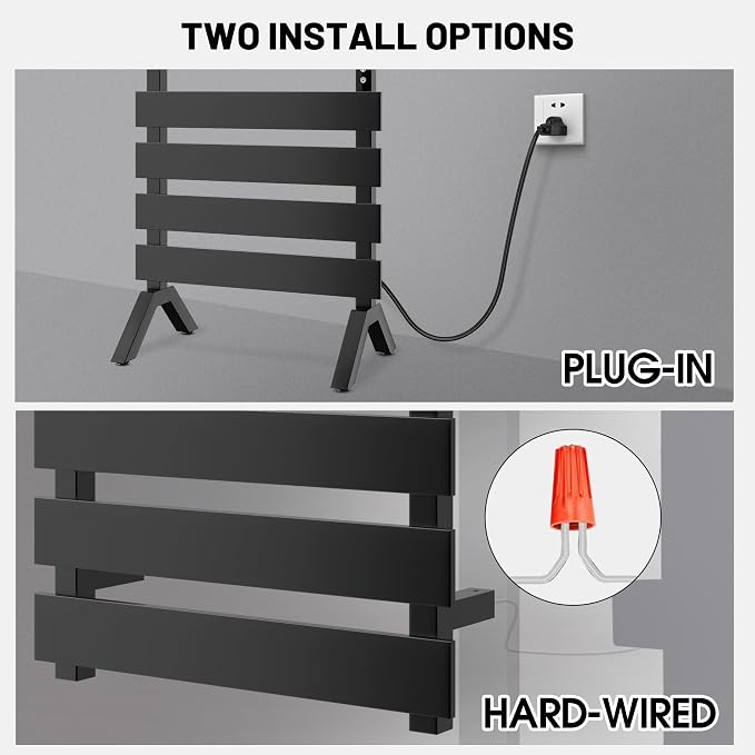 Poloma Freestanding Heated Towel Racks for Bathroom, Towel Warmer Rack, Towel Dryer, Matt Black. CSA Certified.