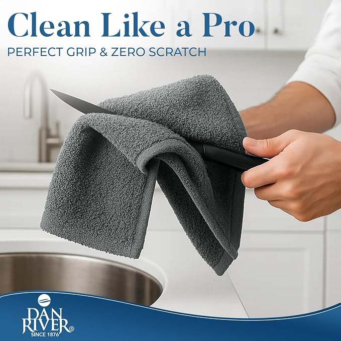 DAN RIVER Kitchen Bar Mops,Pack of 12,16 by 19 Inches,100% Cotton Super Absorbent,Multi-Purpose Cleaning Towels for Home and Kitchen Bars-Grey