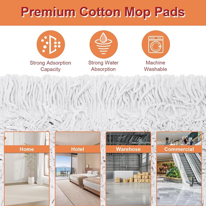 48" Commercial Dust Mops for Floor Cleaning, Heavy Duty Floor Duster with 60" Long Handle, Industrial Wet Dry Sweeper Mop with 2 Reusable Mop Pads for Janitor Indoor Warehouse Gym Hotel Clean