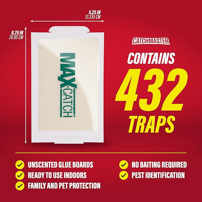 Catchmaster Max Catch Mouse & Insect Glue Traps, Case of 6 Packs of 72 Classic Glue Boards (432 Total), Bulk Mouse Traps Indoor for Home, Pest Control for Industrial & Office Use