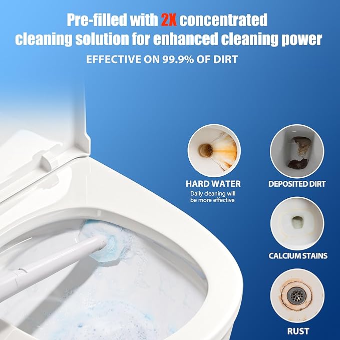 Disposable Toilet Brush with 30 Brush Heads, 3-in-1 Toilet Cleaning System Set-2 Ergonomic Toliet Wand, 2 Compact Holder, 30 Pre-Filled Cleaning Solution Refills for Deep Scrub Toilet. 2 Pack.