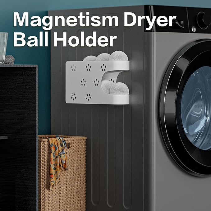 Magnetic Laundry Room Dryer Ball Holder & Organizer - Automatic Roller Chute Container With Balls