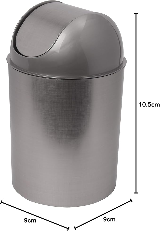 Umbra Mezzo, 2.5 Gallon Trash Can with Lid, Ideal for Small Spaces, Home and Office, Brushed Silver