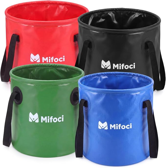 Mifoci 4 Pcs Collapsible Bucket 5 Gallon and 8 Gallon with Handle Portable Foldable Bucket for Camping Fishing Sturdy Leakproof Collapsible Cleaning Buckets for Car Wash RV Outdoor (Mixed Color)