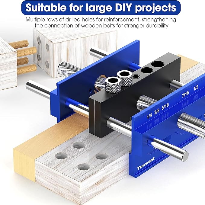 Self Centering Dowel Jig kit, Drill Guide Bushings Set, Wood Working Tools Drill and Accessories, Adjustable Width Drilling Guide Power Tool Accessory Jigs Tools for Men (Klein Blue, XL)