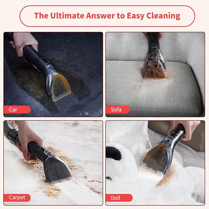 Upholstery Carpet Cleaner, MUJERBAY UltraHeat 12Kpa Portable Spot & Stain, Move with Universal Wheels & Handle, 1.18-inch Deep Cleaning Machine for Couch, Stairs, Car & Pet Messes.Silvery Black