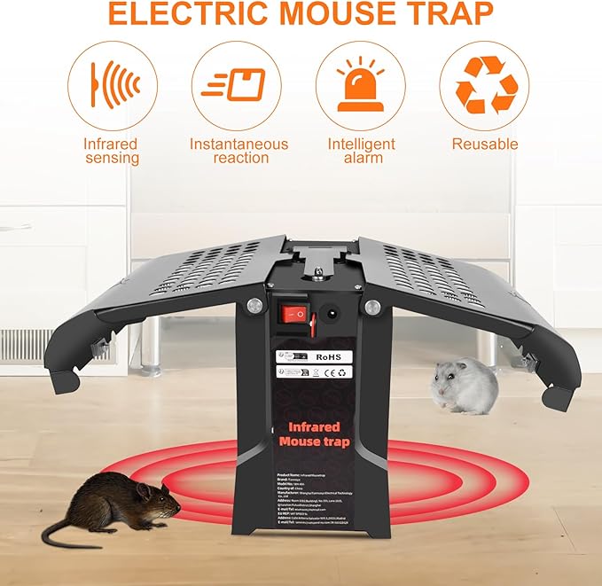 Electronic Mouse Trap Indoor, Humane Reusable Rat Trap for Home Kitchen Garage, Smart Infrared Sensor, USB Rechargeable (1 Pack)