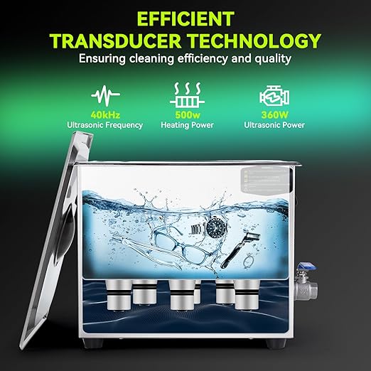Ultrasonic Cleaner, One-Touch Cleaning,Heating, Deep Mode, ECO Energy-Saving Ultrasonic Cleaning Machine Excellent for Labs,Carburetor,Jewelry,Dentures,Automotive & Industrial Parts. (15L)