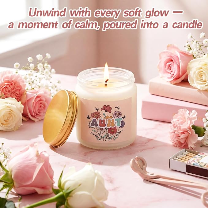 Patelai 7 Pcs Auntie Gifts for Women,Aunt Birthday and Wedding Gift, Best Aunt Ideas Presents Set with 20oz Tumbler Tote Bag Scented Candle Keychain Makeup Pouch Appreciation Gifts from Niece Nephew