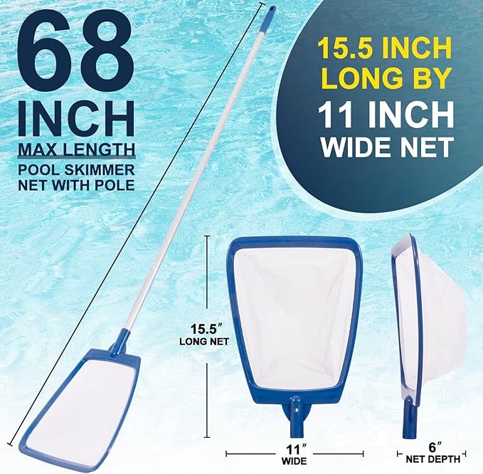 POOLAZA Fine Mesh Pool Skimmer, Brush & Pole