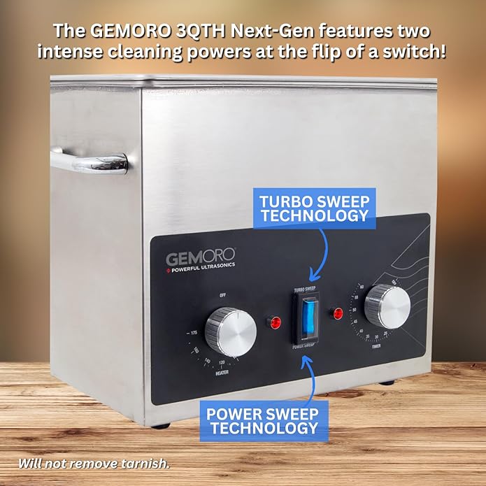 GemOro Ultrasonic Jewelry Cleaner | Heated Stainless Steel Personal Gentle Cleaner with Basket | Professional Performance Machine for Rings Watches Glasses Earrings