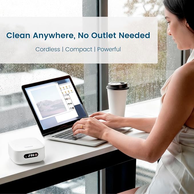 Viora 52kHz Cordless Ultrasonic Retainer Cleaner: USB-C Rechargeable Travel Retainer Cleaner for Denture, Aligner, Mouthguard, Nightguard, UV Denture Cleaner with Mirror+Retainer Cleaning Tablets