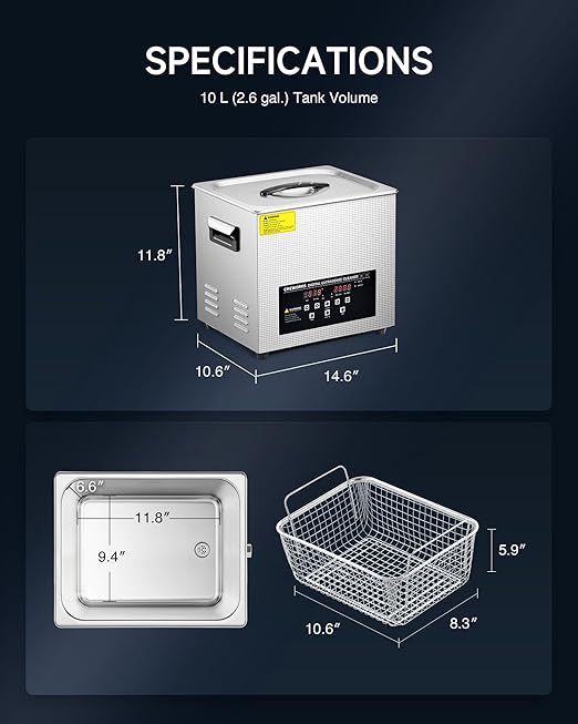 CREWORKS 10L Digital Ultrasonic Cleaner with Degas Gentle Modes, 2.6 gal. Ultrasonic Cleaning Machine, 240W Professional Ultrasound Cleaner with 300W Heater & 30 min Timer for Auto Machine Parts Tools