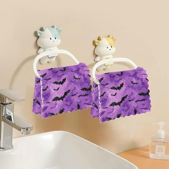 Puprle Bats Kitchen Towels Dish Cloths Set of 6 Microfiber Cleaning Cloths for Cars Super Absorbent Machine