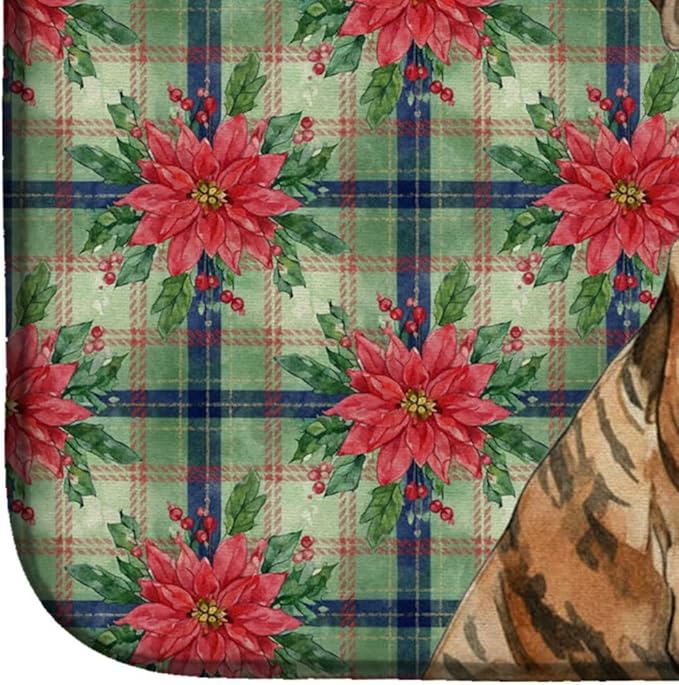 Caroline's Treasures Brindle Great Dane Christmas PoinsettIas Dish Drying Mat Absorbent Dish Drying Mat Pad for Kitchen Counter Dish Drainer Mat for Countertop, 14 x 21", Multicolor