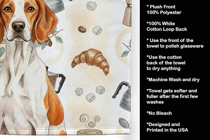 Caroline's Treasures Orange and White Pointer Coffee Bar Kitchen Towel Velour Plush Front and Cotton Loop Back Machine Washable