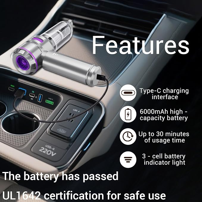 Car Vacuum Cordless, Mini Handheld Vacuum Cleaner 21000Pa, <1 lb Ultra Lightweight, 2-in-1 Vacuum & Blower, USB-C Fast Charging, for Car Pet Hair Dirt Crumbs - Washable Filter