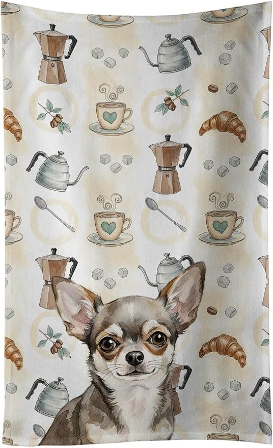 Caroline's Treasures Chihuahua Coffee Bar Kitchen Towel Velour Plush Front and Cotton Loop Back Machine Washable
