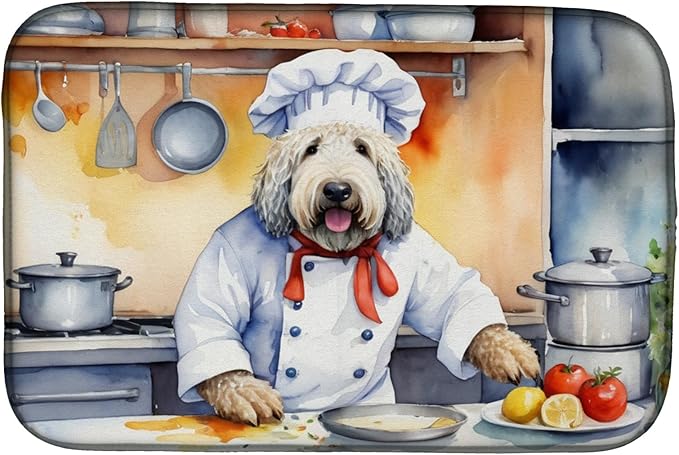 Caroline's Treasures DAC6274DDM Komondor The Chef Dish Drying Mat Absorbent Dish Drying Mat Pad for Kitchen Counter Dish Drainer Mat for Countertop, 14 x 21", Multicolor