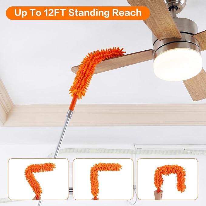 20FT High Reach Duster Cleaning Kit with Extension Pole, High Ceiling Fan Cleaner Duster for Fan Blades, Window Washing Kit with Microfiber Duster & Squeegee