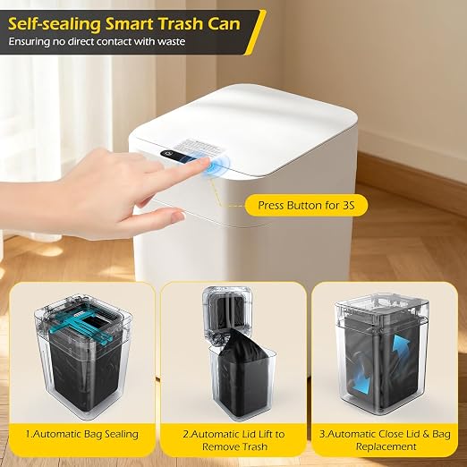 Dyna-Living Automatic Trash Can, 8 Gallon Self Sealing & Self-Changing Touchless Garbage Can Motion Sensor Trash Can, Smart Trash Bin with Automatic Lid for Kitchen Bathroom Office