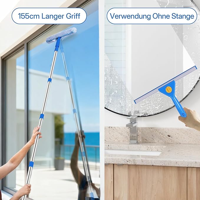 Window Cleaning Kit with Bucket 3 Gallon, 14" Window Squeegee and 15" Scrubber with 61" Long Handle, Professional Window Washing Equipment Cleaner Tool for Home Outdoor Commercial Use