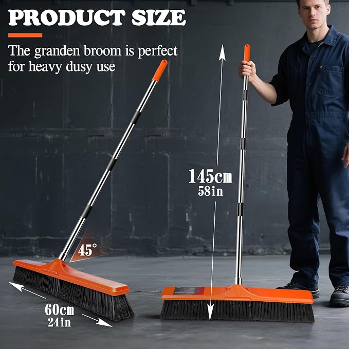 MASTERTOP 24" Yard Broom, Heavy Duty Garden Broom with Stiff Bristles, Outdoor Sweeping Brush,Push Broom for Warehouse Garden Garage Factory Patio Deck Driveways