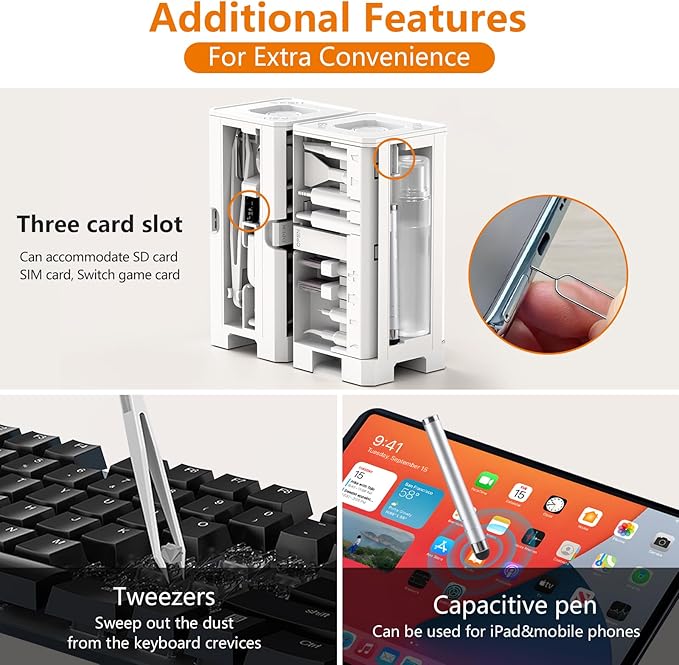 Cell Phone Cleaning Kit, iPhone Cleaning Kit for Charging Port Cleaner Keyboard Cleaning Kit for Airpods/Android/USB C/Earbuds/Laptop/iPad/Camera Lens with Stylus Pen (White, Brush Refill)