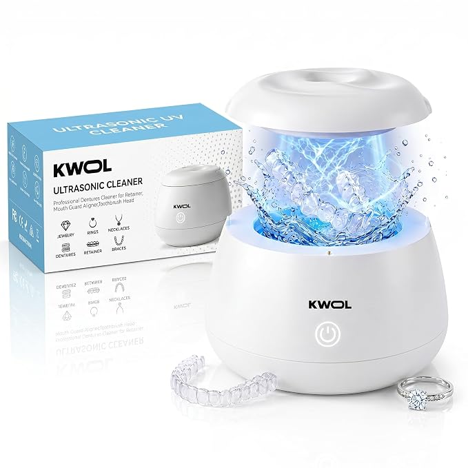 Ultrasonic Retainer Cleaner Machine - 48kHz Aligner and Denture Cleaner for Mouth Guard, Night Guard, Dental Trays, Braces, Toothbrush and Jewelry with 200ml Capacity