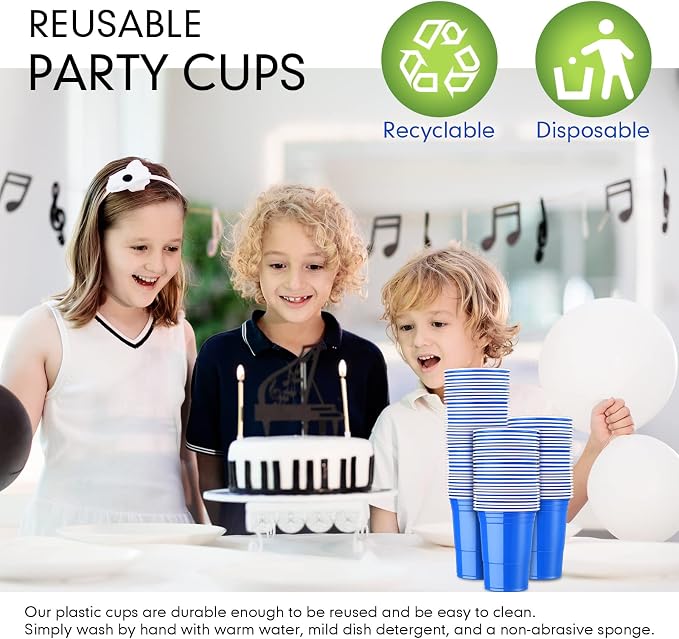 Mimorou Blue 200 Pack Plastic Cups 16 oz Disposable Cups for Party Wedding Halloween Stackable Beverage Drinking Tumbler Heavy Duty for BBQ Birthday Baby Shower