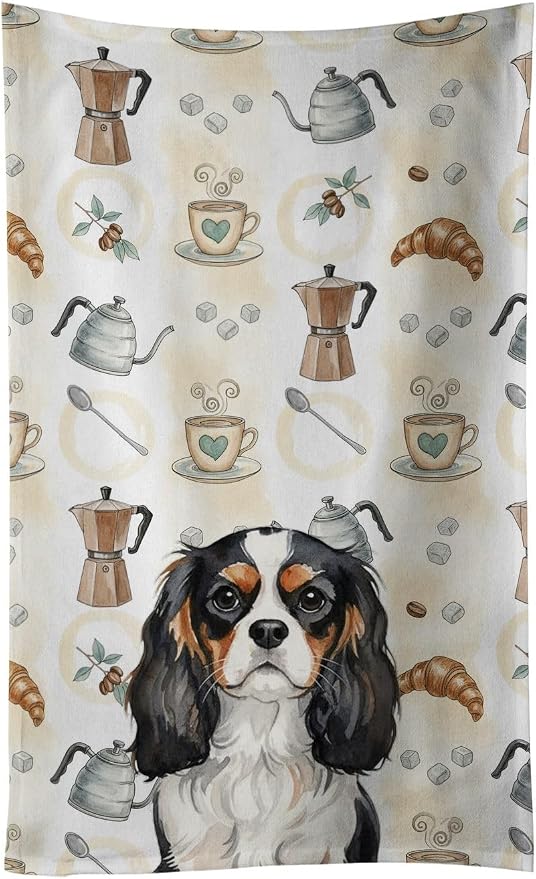Caroline's Treasures Tricolor Cavalier Spaniel Coffee Bar Kitchen Towel Velour Plush Front and Cotton Loop Back Machine Washable