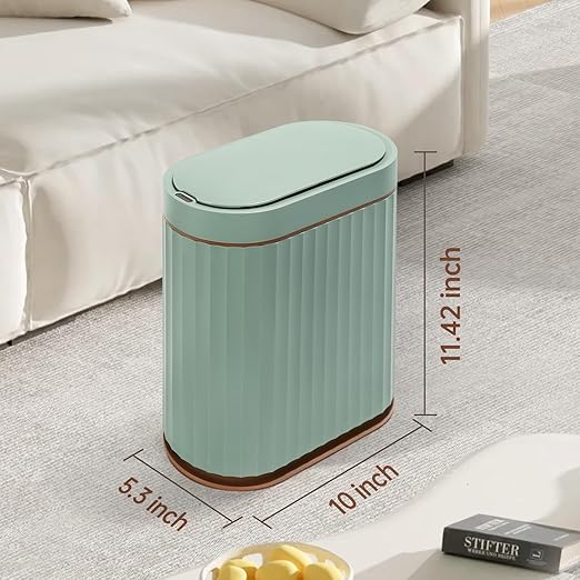 ELPHECO Bathroom Trash Can with Automatic Lid, 2 Gallon Sensor Trash Bin, Smart Garbage Can, IPX5 Waterproof Slim Trash Bin, Motion Sensor Wastebasket for Office, Kitchen, Sage Green Gold