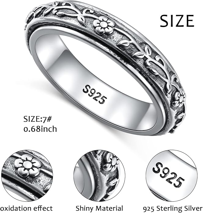 Ladytree Spinner Fidget Anxiety Ring,925 Sterling Silver Stress Relief Worry Ring,Platinum Plated ADHD Autism Jewelry,Birthday Mom Gift for Women