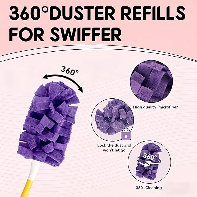 Duster Refill for Swiffer Duster, 50 Count Heavy Duty Duster Refills with 2 Handle & 6 Pack Reusable Duster Refill for Swiffer Duster Extended Handle for Cleaning