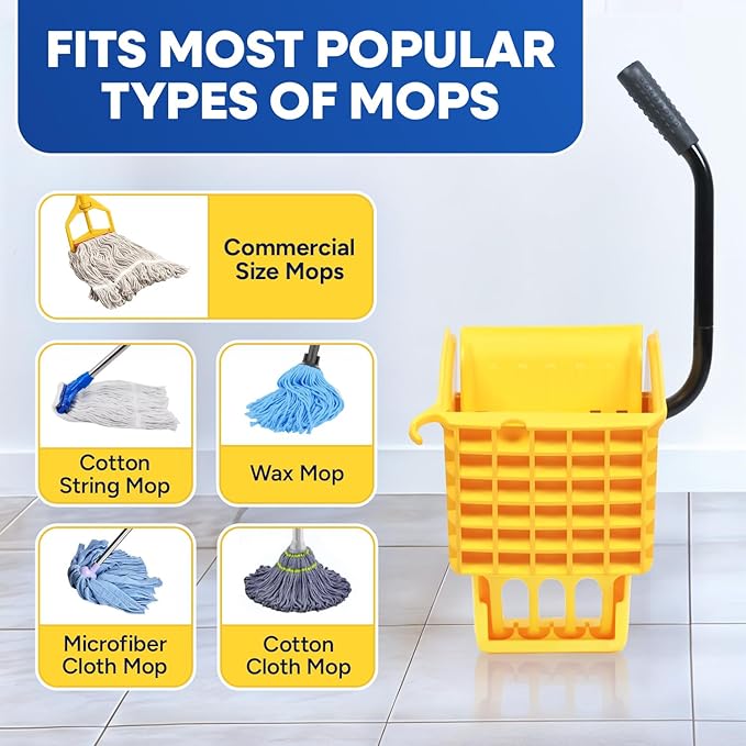 Plastic Prince Mop Wringer Only Side Press Wringer Replacement for Plastic Prince 26-Quart or 35 Quart Commercial Mop Bucket on Wheels, Yellow Pack of 2