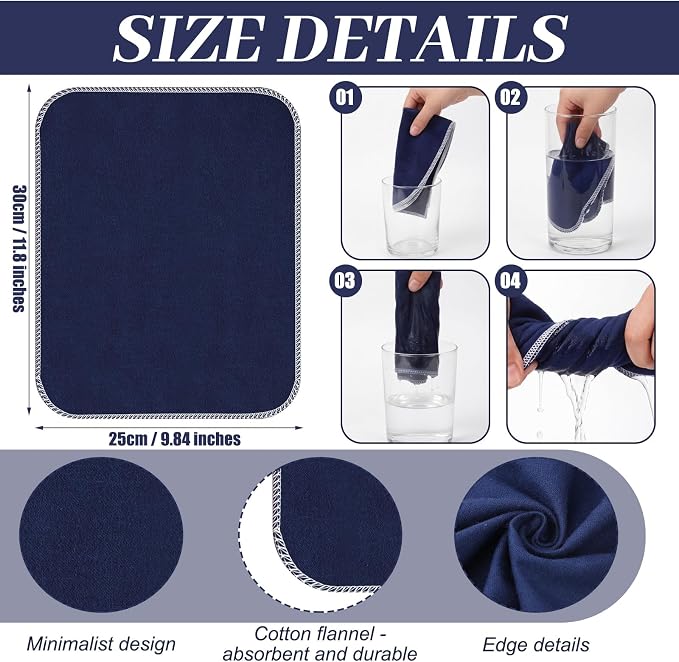 36 Pack Reusable Cleaning Cloths Washable Cotton Kitchen Towels for Home(Retro,Navy Blue)