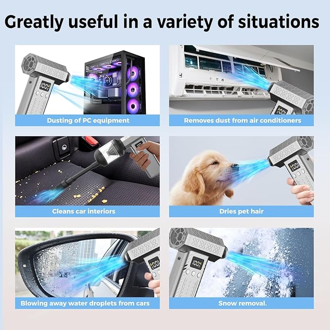 Compressed Air Duster with Display 300000RPM Electric Cleaner Kit 3 Gears Adjustable Type-C Charge Rechargeable 10000Pa Portable Handheld Vacuum for Cleaning Keyboard PC Car Office Pet Food