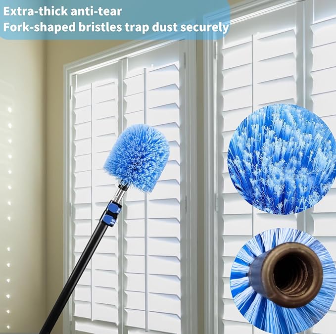 Screw on Webster Cobweb Duster Head for Pole,Spider Web Remover Brush, Cobweb Duster Head Attachment,Fits Standard 3/4 inch Threaded Poles(Big, Blue)