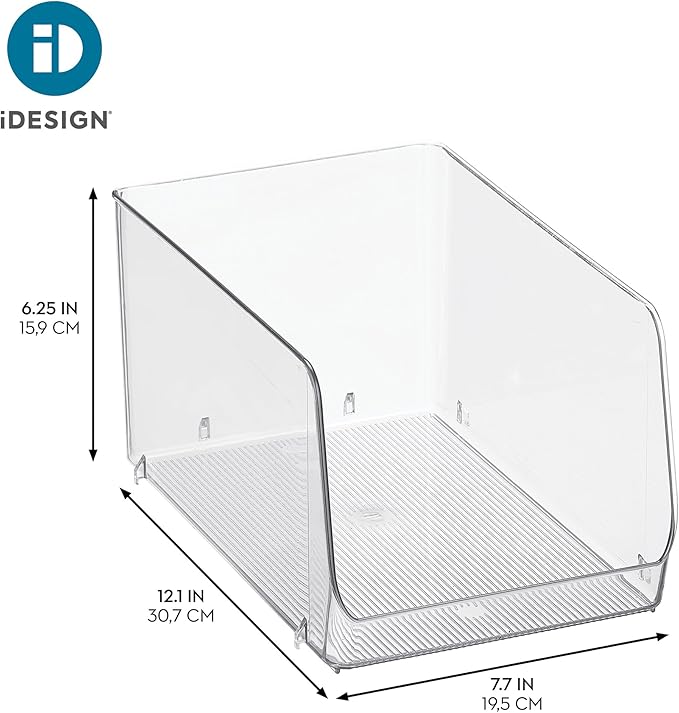 iDesign Clear Plastic Stackable Open Front Storage Bin, Easy Access Organizer for Pantry or Cabinet, 2-Pack