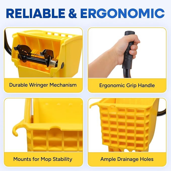 Plastic Prince Mop Wringer Only Side Press Wringer Replacement for Plastic Prince 26-Quart or 35 Quart Commercial Mop Bucket on Wheels, Yellow